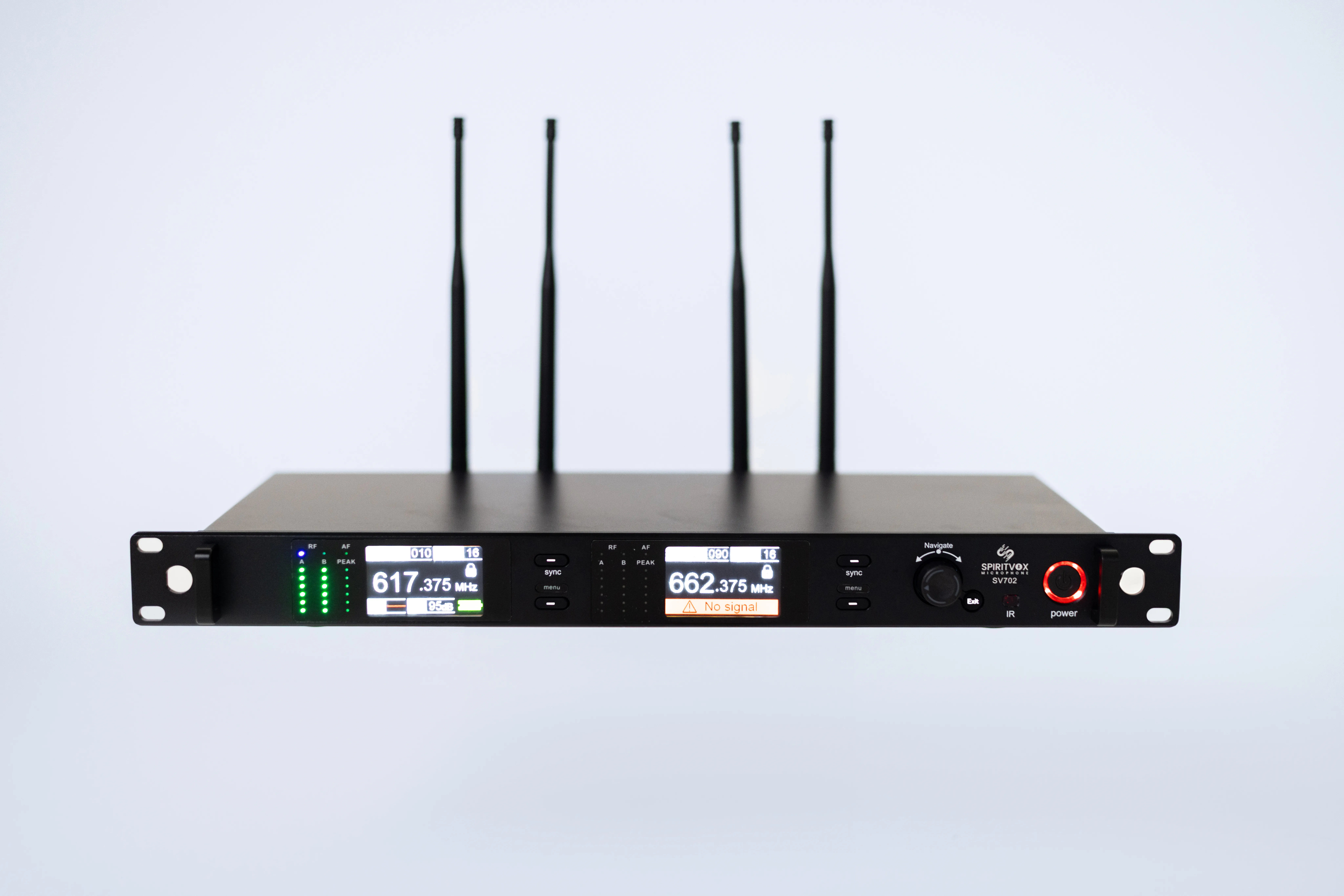 Close-up of two professional handheld microphones with metal grilles