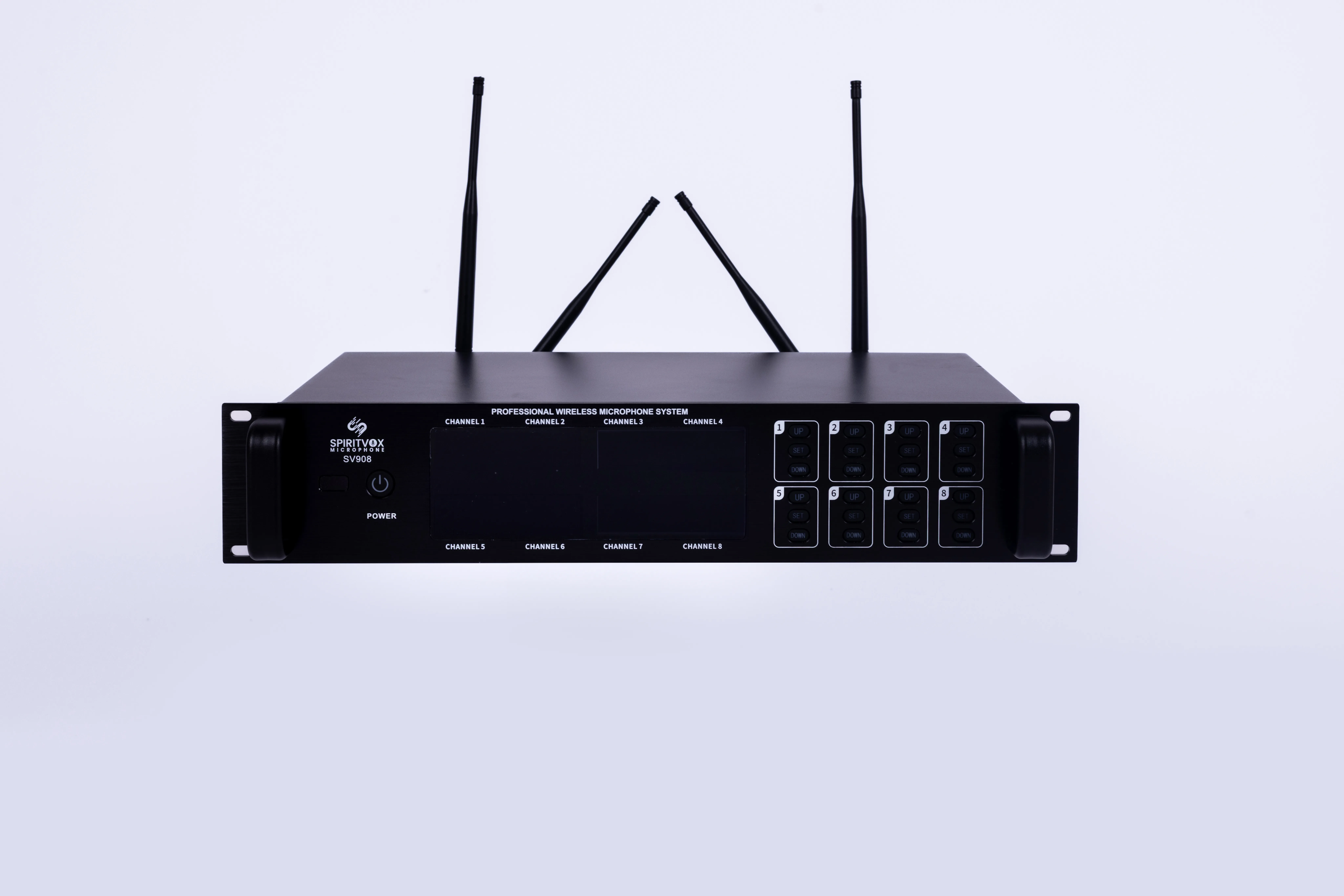 4U rackmount receiver unit with 16 antennas and LCD displays