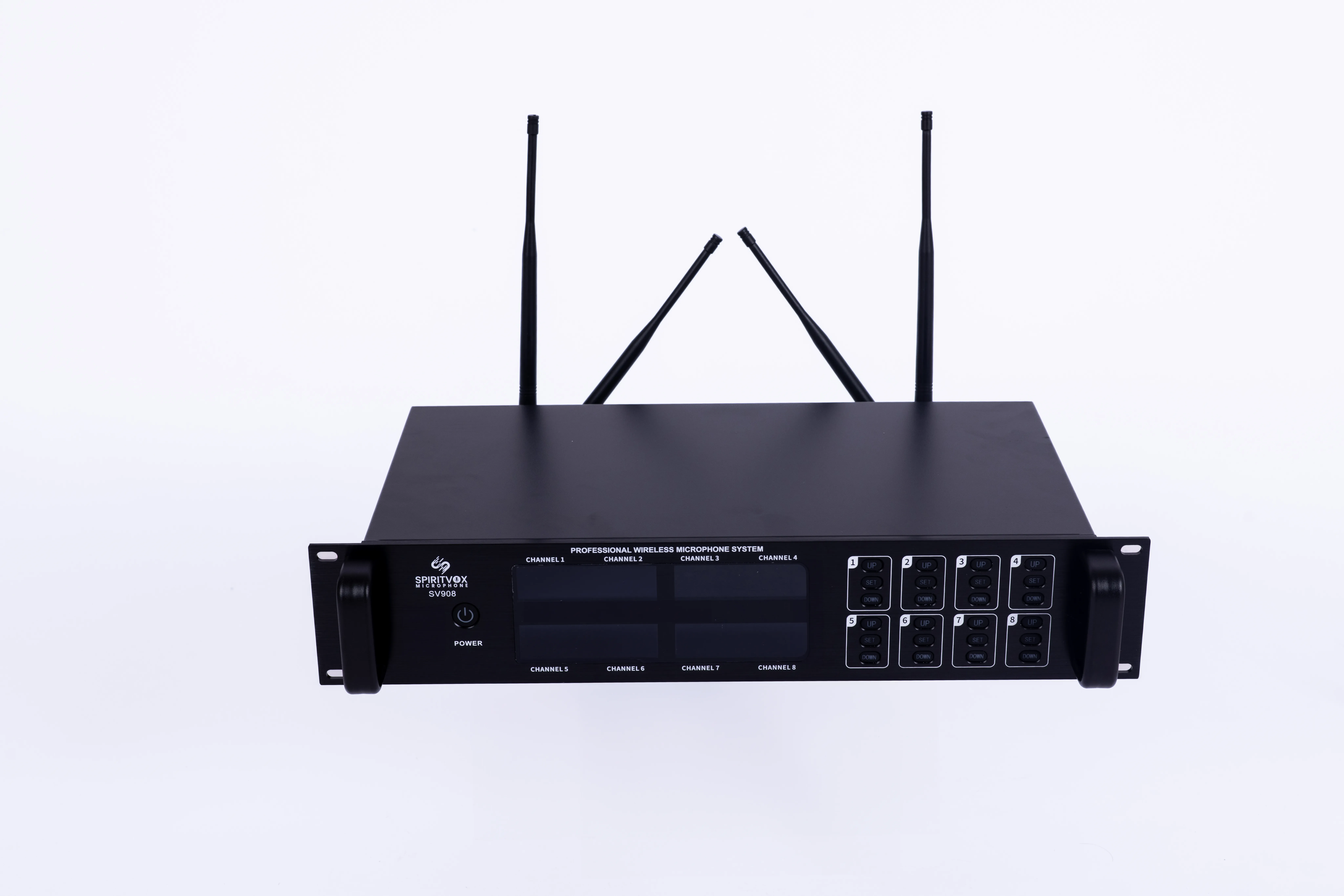4U rackmount receiver with LCD displays for eight channels
